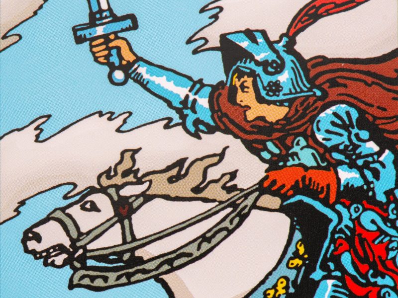 Close up on the Knight of Swords tarot card